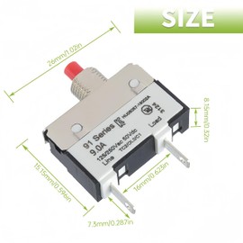 EPLZON 9A 9 Amps 125/250V AC 50V DC Manual Reset Push Button Thermal Circuit Breaker Overload Protection Quick Connect Terminals Switch for Upright Vacuum Cleaner(2Pack)