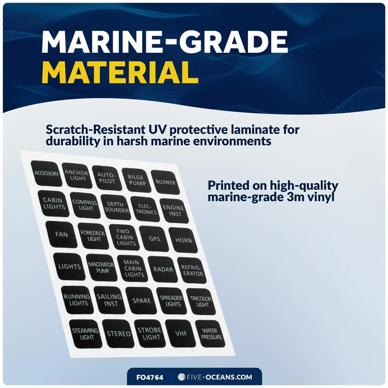 Five Oceans 30 Pcs Boat Sticker Kit, Marine Switch Labels,