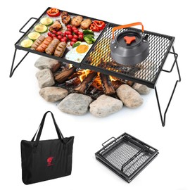 BiggerFire Campfire Grill Portable Folding Camping Grill Grate Heavy Duty Steel Fire Pit Grill Grate,Camp Fire Cooking Racks with Carrying Bag,Grilling Rack for Outdoor Open Flame Cooking