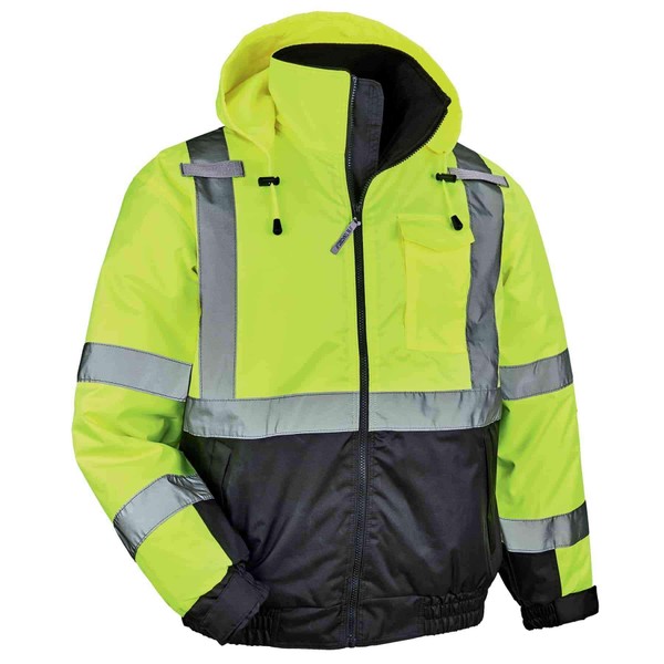 unisex adult High Visibility Reflective Winter Jacket, Insulation Ergodyne GloWear 8377 Type R Class 3 Lime Quilted Bomber Jacket, Lime, Large US