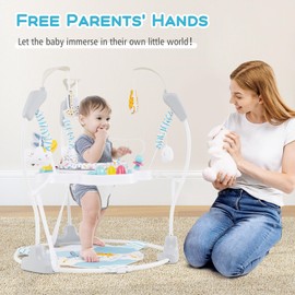 INFANS Baby Activity Center, 3 in 1 Play Center Jumpers and Bouncers with Music, Lights, Interactive Toys, 360°Rotating Seat, 3 Adjustable Heights, Exersaucer Learning Toys for Baby 6-12 Months (Blue)