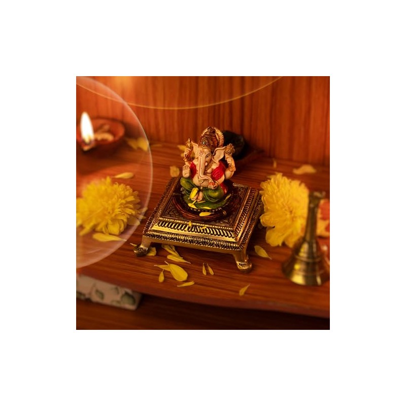 Tarini Gallery Brass Handcarved Chowki Small Stool Bajot elevated Engraved