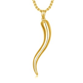 Italian Horn Necklace 925 Sterling Silver Lucky Chili Pendant Italian Amulet Jewelry Gold Italian Horn Charm Cornicello Gift for Men Women Father’s Day