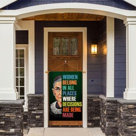 ZAEW Women Belong in all Places Where Decisions Are Being Made Ginsburg Feminism Large House Flag Burlap 28X40 Inch Vertical Double Sided Outside Yard Holiday Outdoor Farmhouse Decoration