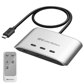 Cable Matters 20Gbps USB C Switch, 3-in-1-Out, Supports Up to 8K@30Hz on Windows, 4K@60Hz on macOS, 140W PD, for Sharing a USB-C/Thunderbolt 4 Monitor or Dock, Works with Thunderbolt 4/5 Laptops