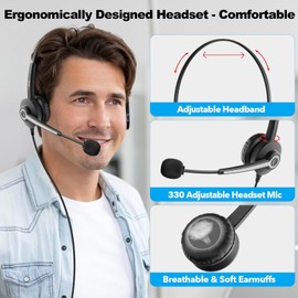 Wantek USB Headset with Mic, Noise Cancelling Microphone 3.5mm/Type-C/USB Wired Headphones 3-In-1 Computer Call Center Single Ear Headsets for Laptop Phone Office Business Chat- Lightweight