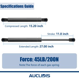 st270edi-45 27 Inch 45lb 200N Gas Struts Spring Shocks Lift Supports for Tonneau Cover Shell Pickup Bed Truck Undercover Top Topper Replacement Parts, ST270P45EZ10, st270edi2-45, Set of 2 by AUCLIDIS