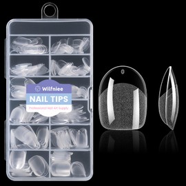 Short Oval Round Nail Tips, 240PCS Soft Gel Pre-shaped Half Matte Short Round Gel Nail Tips, 12 Sizes Full Cover Acrylic Press on Fake Nails for Nail Extension Art DIY Nail Salon