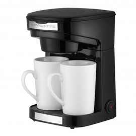 OVENTE Double Drip Coffee Maker with 2 Ceramic Mugs and Auto Shut Off, Small Dual Drip Coffee Maker Machine Works with Ground Coffee Only, Compact Kitchen or Office Essential, Black CMDD2MB