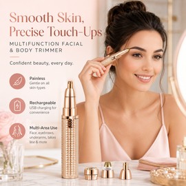 Rechargeable Facial Hair Trimmer for Women & Men – 4-in-1 Eyebrow, Nose, Bikini & Body Grooming Shaver