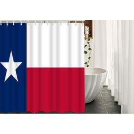 AOYEGO Texas Flag Shower Curtain with Hooks State Dallas Houston Red Blue and White Star Fabric Shower Curtain Decorative 60x72 Inch Polyester for Bathrooms Bathtubs Farmhouse