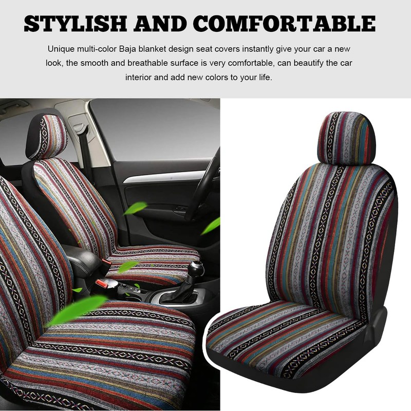 ZNDAW 5PCS Baja Saddle Blanket Car Seat Covers, Front Set