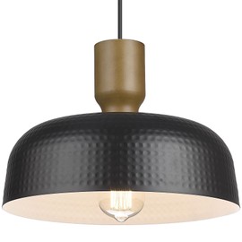 Luminzone Farmhouse Pendant Lights, Adjustable Hanging Light Fixtures with Hammered Metal Shade, 12.4 inch Pendant Lighting for Kitchen Island, Black
