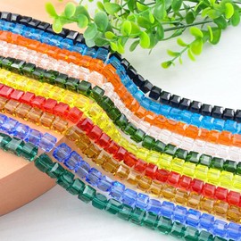 Jmassyang 100 Pieces 8mm Cube Crystal Glass Beads Square Spacer Beads with Hole for DIY Crafts Jewelry Making, Bracelets Necklaces Earrings Wind Chimes Suncatchers(Red)