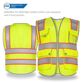 ANDANDA High Visibility Reflective Vest with Multi-pocket&Multi-scene Use Reflective Vest, Fluorescent yellow, 2XL
