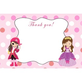 30 Blank Thank You Cards Pirate Princess Girl Birthday Party + 30 White Envelopes