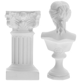 HOMSFOU Greek Figurine Greek Statue of Bust Resin Mythology Sculpture White Roman Pillars Greek Columns David Head Artist Figurine for Roman Bookshelf Tabletop Office Decor