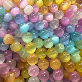 ABCGEMS High-Flash Rainbow Selenite Beads from Morocco with a Luminous, Silky Glow (Heat-Treated for Vibrant Colors - Preserves Natural Texture & Chatoyancy) Smooth Round 4mm Tiny