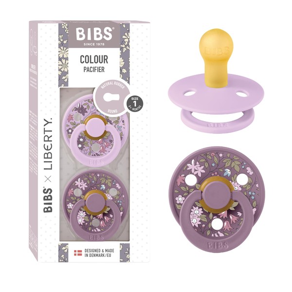 BIBS x Liberty Colour Pacifier 2 Pack BPA Free Cherry Shape Nipple Natural Rubber/Latex Made in Denmark 0-6 Months (Pack of 2) Chamomile Lawn Violet Sky Mix