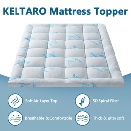 KELTARO Mattress Topper Twin XL College Dorm,Viscose Made from Bamboo Extra Thick Mattress Pad 8-21" Deep Pocket Soft Down Alternative Fill Mattress Protector Pillow Top Mattress Cover(39x80 Inches)