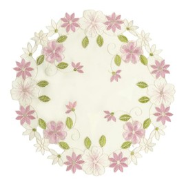 URROMA 6Pcs Embroidered Round Coasters,30cm*30cm Placemat with Flower Design, Coffee Coasters Dinner Mat for Dining Room Kitchen Wedding Banquet