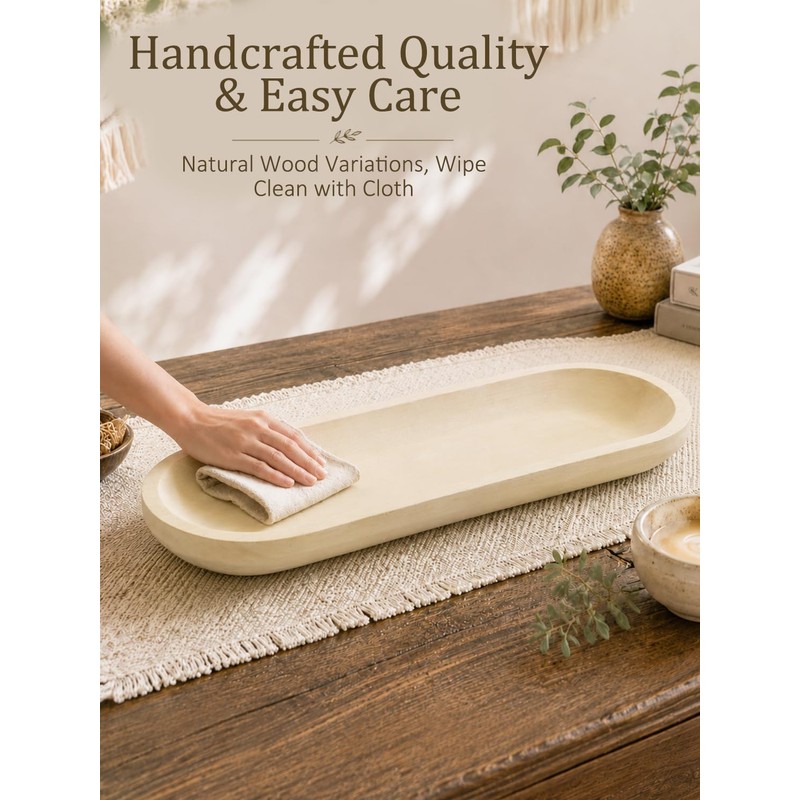 Duseu 25.5'' Wooden Dough Bowls for Decor, Wood Long Decorative
