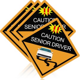 Chunful 4 Pcs Funny Prank Caution Senior Driver Car Magnet Sign Gag Gifts Over The Hill Elderly Driver Magnet for Car Bumper Sticker 50th Grandma and Grandpa Decoration Supply (Reflective)