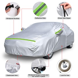 Waterproof Car Covers Replace for 2009-2025 Kia Forte/K3, 6 Layers Silver All Weather Custom-fit Car Cover with Zipper Door & Windproof Bands for Snow Rain Dust Hail Protection
