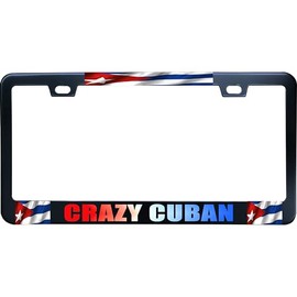 XYcustomBest Crazy Cuban Cuba Wavy Flag License Plate Frame - 12" x 6" Novelty Tag Black Stainless Steel Car License Plate Frame Holder for US/CA Vehicles 2 Holes and Screws