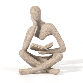 RHXRAF Bookshelf Decor Home Decor - Abstract Thinker Statue Sculpture Figurine, Resin Modern Minimalist Reading Statue for Office Desk, Living Room, Coffee Table Decor (Beige)
