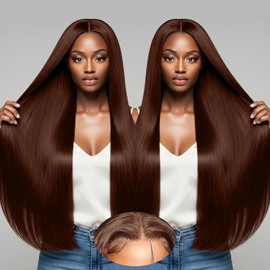 LZGYE 7x5 Glueless Wigs Human Hair 220 Density Chocolate Brown Lace Front Wig 24in Brown Straight Human Hair Dark Brown Closure Wig Human Hair 4# Wigs Human Hair Glueless Wear and Go For Black Women