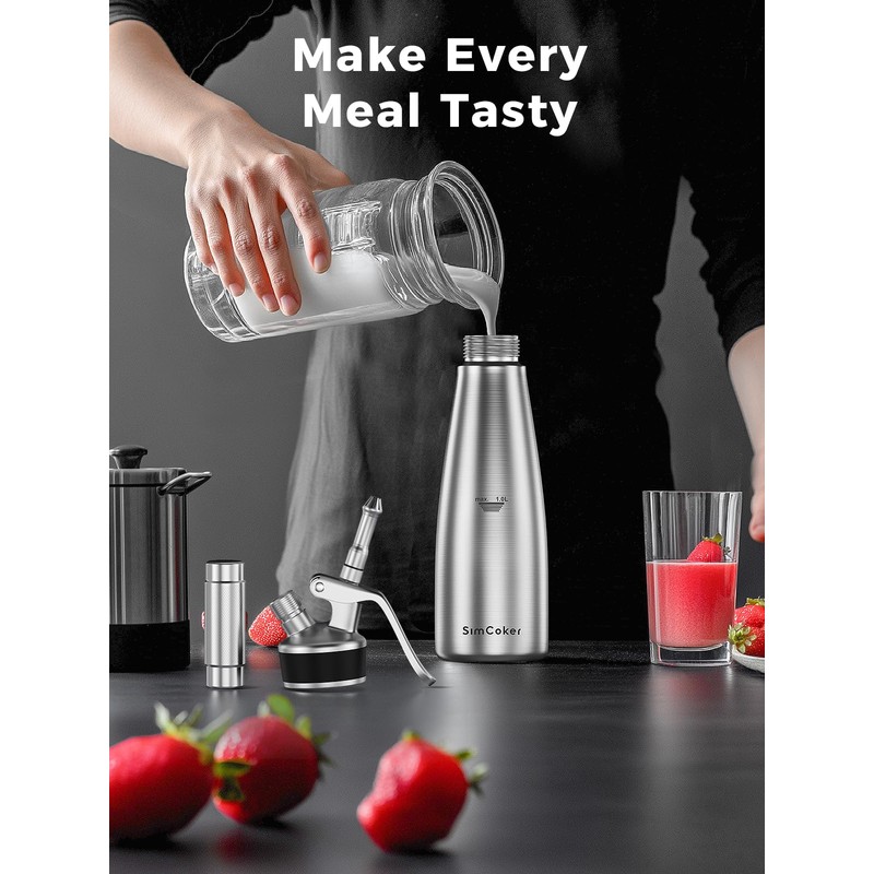 Professional Stainless Steel Whipped Cream Dispenser, 1L / 1 Quart