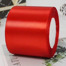 CC wonderland zone 4 Inch Red Satin Ribbon Rolls(10cm Wide x 22.86m Long) for Gift Wrapping,Crafting,Florist