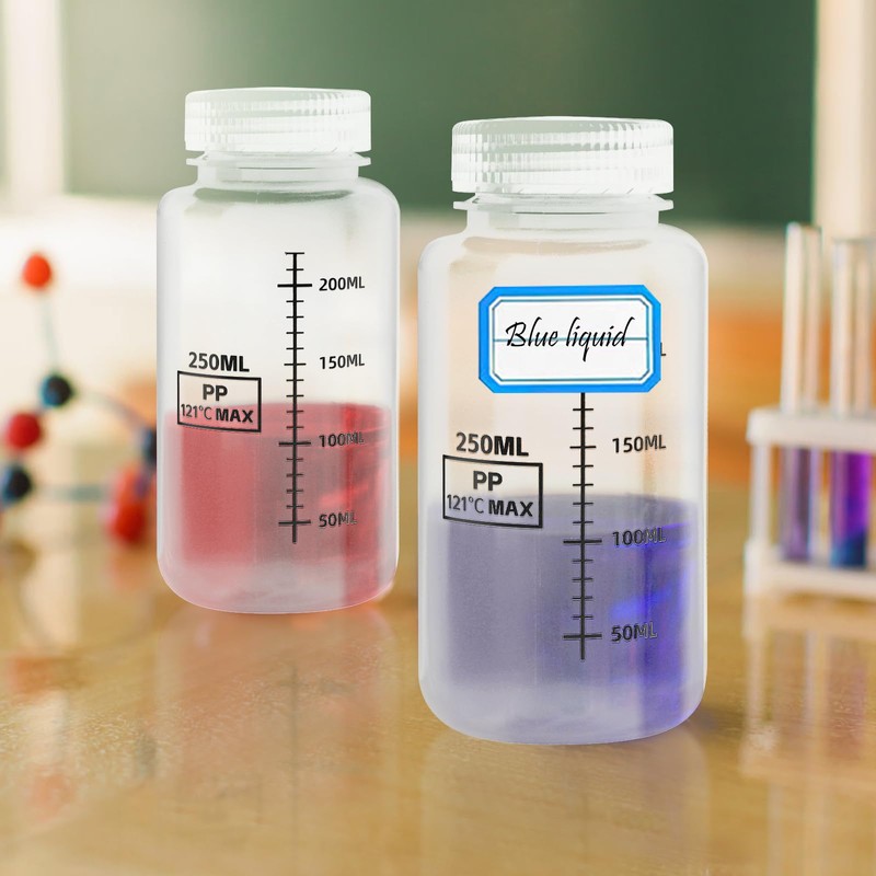 Pack of 2 Wide Mouth Plastic Bottles, 250 ml, Laboratory