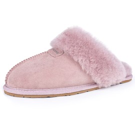 FUZZYFOAMS Women's Australia Sheepskin Slippers with Memory Foam Insole | Fluffy Shearling Winter Warm Indoor Outdoor Home Shoes Scuff Slippers for Women U822BDMT909.MK-Pink-41