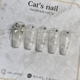White Ballerina Handmade Nail Tips - Oval / 화이트 발레리나 수제네일팁 - 오벌