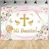 Msocio 7x5ft Polyester Pink Flower Mi Bautizo Backdrop Baptism First