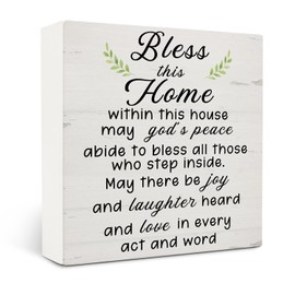 OVAcational Bless This Home Deck Decor Wooden Box Sign,House Blessing Wooden Sign,Christian Home Decor For Home Desk Shelf Tabletop Decoration 5x5 Inches