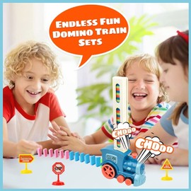 Yizemay Domino Train Toy Set, Dominoes Toys for Boys with 120PCS Domino Blocks, Kids Building and Stacking Train Dominoes Game Toys, Electric Train with Sound Train Gifts for 3+ Years Old Kids