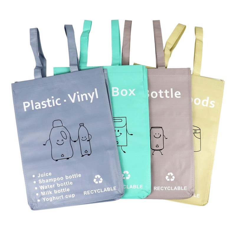 4 Packs Recycling Bags with handle Separate Sorting Organizer Woven