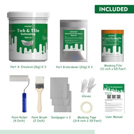 NADAMOO Tub and Tile Refinishing Kit (3kg / 105 oz, with tools, White), DIY Bathtub Sink Countertop Paint Resurface Kit for Bathroom Kitchen Porcelain Fiberglass, Semi-gloss