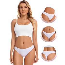 ANZERMIX Women's Breathable Cotton Thong Panties Pack of 6 (6-pack White, X-Large)