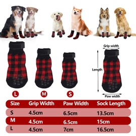 EKKONG Non-Slip Dog Socks, Pack of 6, Non-Slip Socks for Dogs with Adjustable Straps, Pet Paw Protection for Indoor Use on Hardwood Floor (L, Red Check)