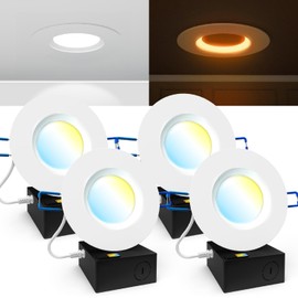 Sunco 4 Pack 10W 4 Inch LED Recessed Lighting Slim Baffle Retrofit Night Light for Indoor Living Dining Room Bedroom, 600 Lumens, Selectable CCT 2700K/3000K/4000K/5000K/6000K, Dimmable, AC120V - ETL