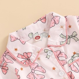 ZAXARRA Kid Baby Girl Boy Satin Pajamas Set Lapel Button Down Silk Shirt Top Pants Children Lounge Clothes Sleepwear Suit (Colorful-bow, 18-24 Months)