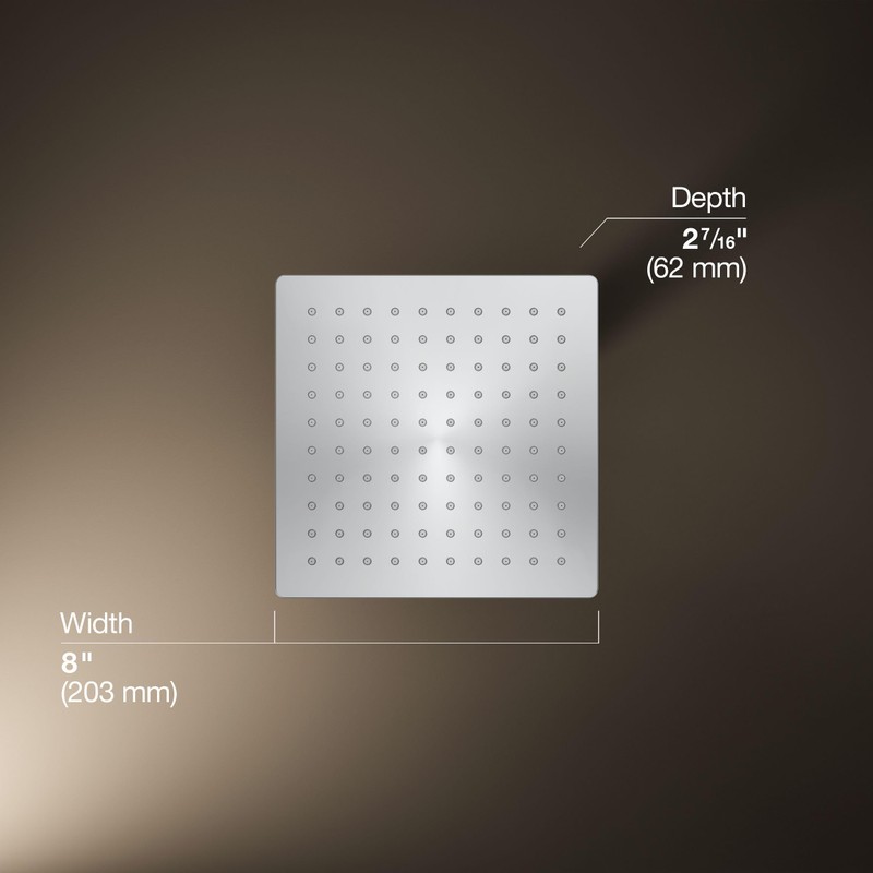 KOHLER K-26148-G-CP Honesty Square Rainhead, 1.75 GPM, 8" Rain Shower