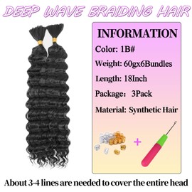 YYQXZG Deep Wave Bulk Hair for braiding 18 Inch No Weft Synthetic Curly Braiding Hair Extentions for Boho Braids (3pack,1B)