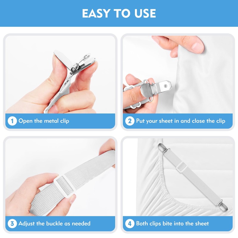YHTCC 4 Pcs Bed Sheet Clips - Adjustable Bed Sheet