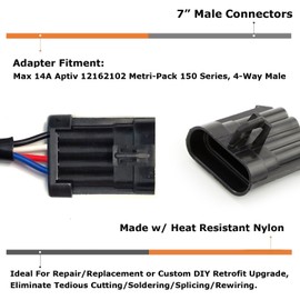 iJDMTOY One Pair 12162102 Metri-Pack 150 Series, 4-Way Male Terminal Connector w/ 6-Inch Pig Tail Wiring Harness, 14A Max