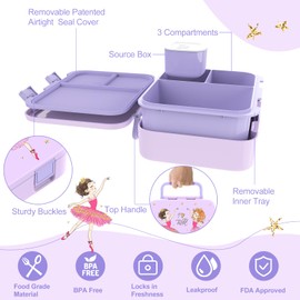 hombrima Kids Lunch Box, Bento Boxes Food Storage Container with Multi-Compartments for Boys Girls Children Adult Work School (Purple-Ballet)